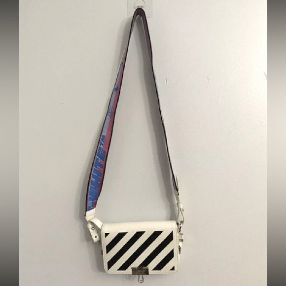 Off-White Saffiano Striped Mini Diag Binder Clip Bag - Picture 1 of 6